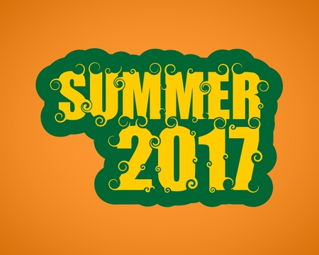 Vector lettering illustration with text summer 2017. Typography poster with abstract ornament of curls.のイラスト素材