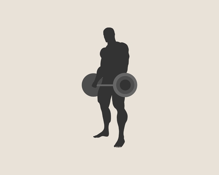 bodybuilder and barbell silhouettes. Icon of the posing athleteのイラスト素材