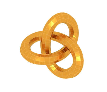 Abstract geometric shape with trefoil knot. 3D rendering. Polygonal wireframe infinity loop modelの写真素材