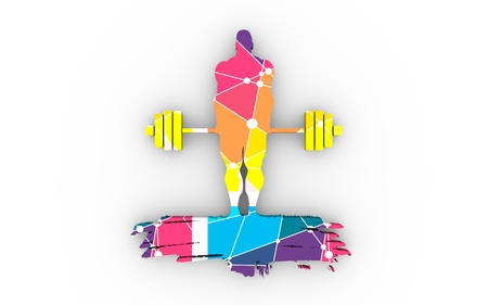 Bodybuilder and barbell silhouettes. Bodybuilder posing on grunge brush stroke. 3D renderingの写真素材