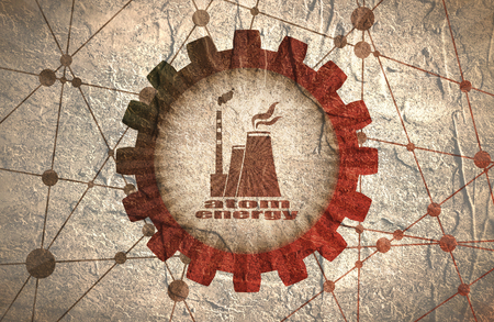 Molecule And Communication Background. Brochure or web banner design template. Connected lines with dots. Technology, industry and science background. Atom station icon in gear. Grunge texture.の写真素材
