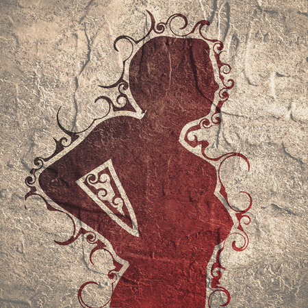 Sexy women silhouette. Fashion mannequin. Abstract outline ornament of curls. Chalk board grunge effect.の写真素材