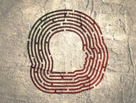 Man avatar profile view. Male face silhouette in the center of circular mazeの写真素材