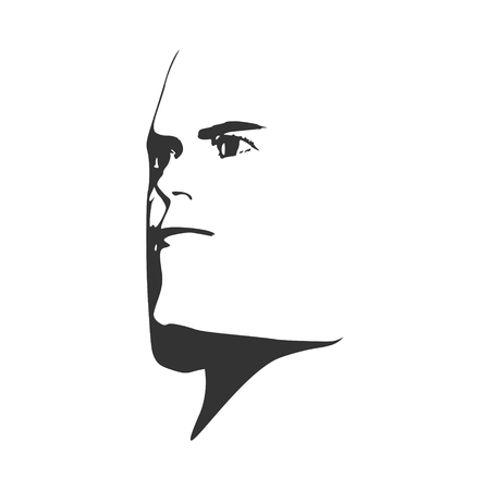 Brutal man. Man avatar. Half turn view. Isolated male face silhouette or icon. Vector illustration.のイラスト素材