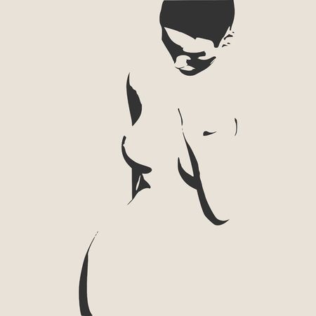 Naked young woman. Vector illustration. Female torso sketchのイラスト素材
