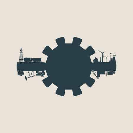 Energy and Power icons set. Sustainable energy generation and heavy industry.のイラスト素材