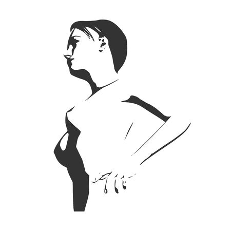 Naked young woman. Vector illustration. Female torso sketchのイラスト素材