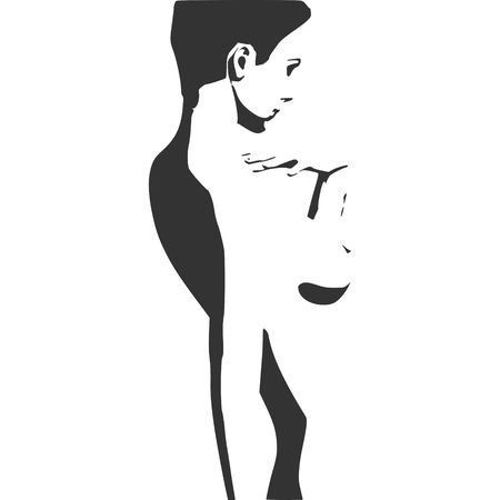 Naked young woman. Vector illustration. Female torso sketchのイラスト素材