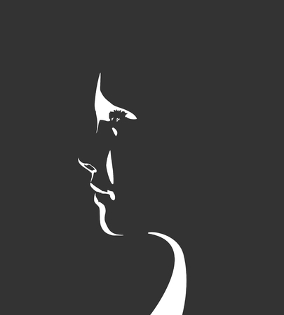 Face side view. Elegant silhouette of a female head. Vector Illustration. Monochrome gamma.のイラスト素材