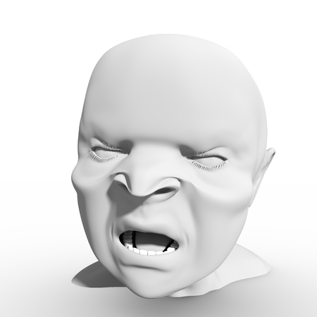 Demonic ugly face. Devil scream character. Demon or monster screaming with in an open mouth as a front view horror face. 3D renderingの写真素材