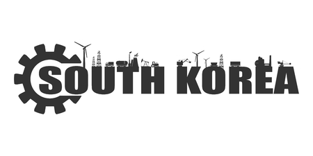 Energy and Power icons. Sustainable energy generation and heavy industry. Vector illustration. South Korea word decorated by gearのイラスト素材
