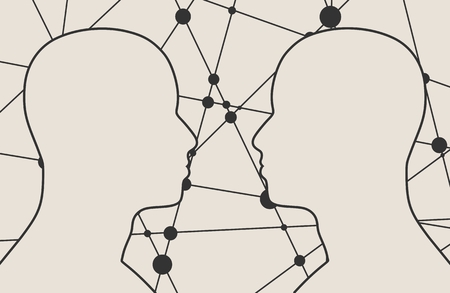 Outline illustration of two head of men in relation with mental health brochure, report design template.のイラスト素材
