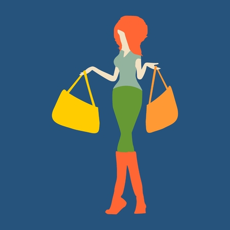 Colorful Silhouette of the Woman with Shopping Bags Standing Full Lengthのイラスト素材