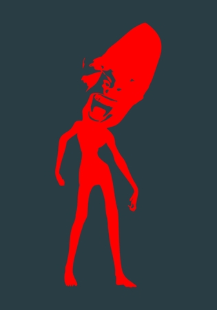 Posing zombie silhouette with abnormally enlarged head