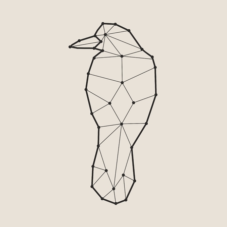 Illustration of the black raven bird.Triangular icon. Geometric trendy line design. Vector illustration for tattoo or coloring book. Connected lines with dots.のイラスト素材