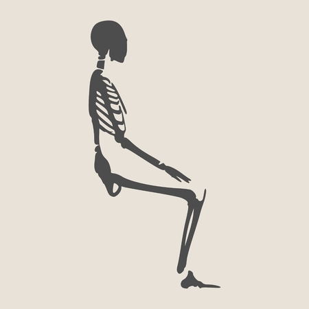 Human skeleton sitting. Vector illustration. Halloween party design templateのイラスト素材