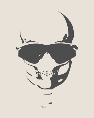 Anatomic skull in sunglasses. Detailed illustration of human skull.のイラスト素材
