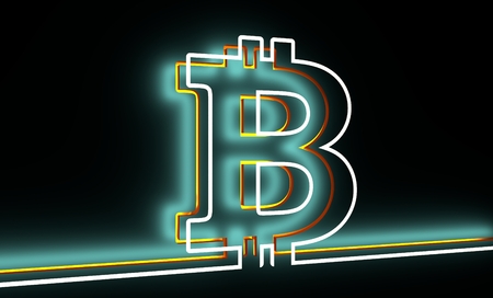 Bitcoin sign icon for internet money. Crypto currency symbol. Blockchain based secure cryptocurrency. 3D renderingの写真素材
