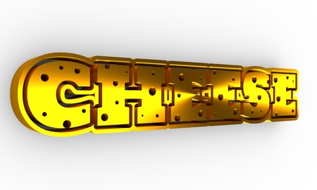 illustration of word cheese. Golden material text decorated by lines and dots pattern. 3D renderingの写真素材