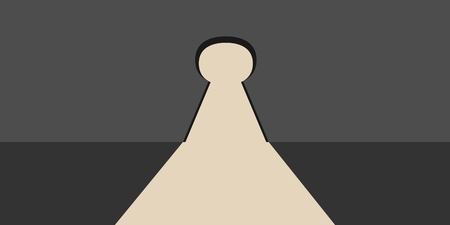 Keyhole concept which has a bright light. Light poured into the room from the keyhole.のイラスト素材