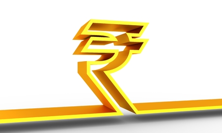 Indian Rupee outline symbol on white backdrop. 3D renderingの写真素材