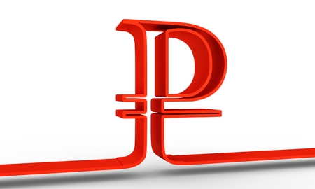 Russian ruble outline symbol on white backdrop. 3D renderingの写真素材