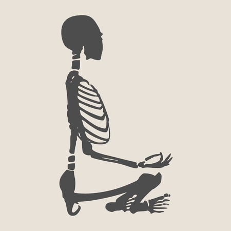 Human skeleton in yoga meditation pose. Vector illustration. Halloween party design templateのイラスト素材