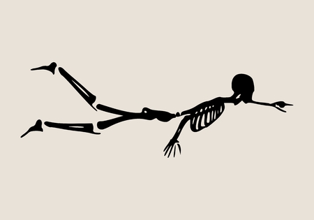 Human skeleton flying. Vector illustration. Halloween party design templateのイラスト素材