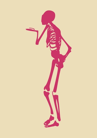 Human skeleton who sends an air kiss. Halloween party design templateのイラスト素材