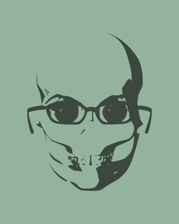 Anatomic skull in glasses. Detailed illustration of human skull.のイラスト素材