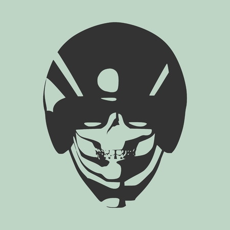 Anatomic skull, Detailed illustration of human skull in bike helmetのイラスト素材