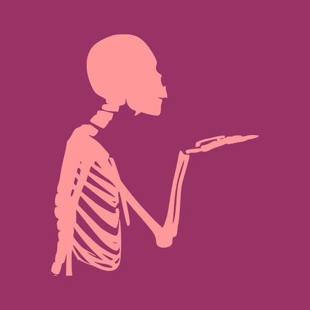 Human skeleton who sends an air kiss. Halloween party design templateのイラスト素材