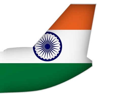 An airplane tail. India flag as backdrop. 3D renderingの写真素材