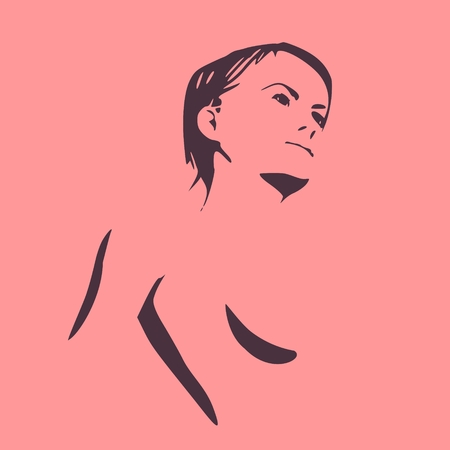 A naked sketch young woman torso vector illustration.のイラスト素材