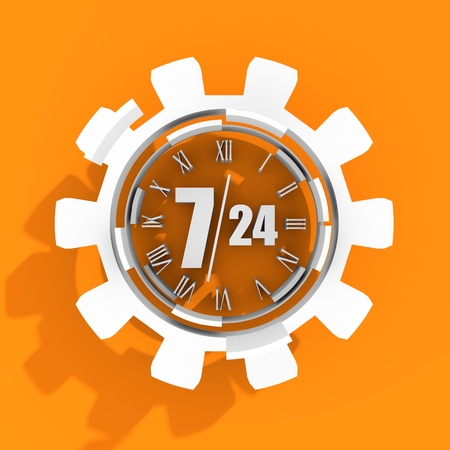 Time operation mode in gear. Infinity arrow icon. For customer support and retail. Seven days twenty...