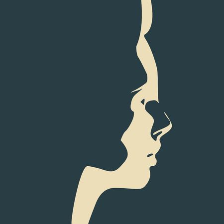 Face side view. Elegant silhouette of a female head. Monochrome gamma.のイラスト素材