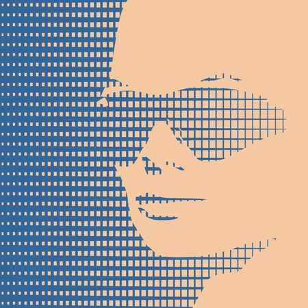 Portrait of beautiful woman in sunglasses. Half turn view. Half tone textureのイラスト素材