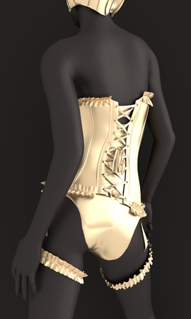 Beautiful sexy fitness girl. Pretty woman wearing lingerie and garter. Back view. 3d rendering.の写真素材