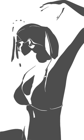Beautiful  dancing girl. Pretty woman silhouette. Half turn view.のイラスト素材
