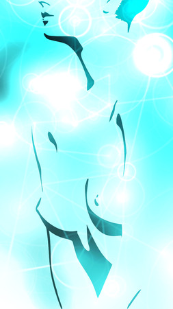 Naked young woman. Female torso sketch on softly blurred backdropの写真素材