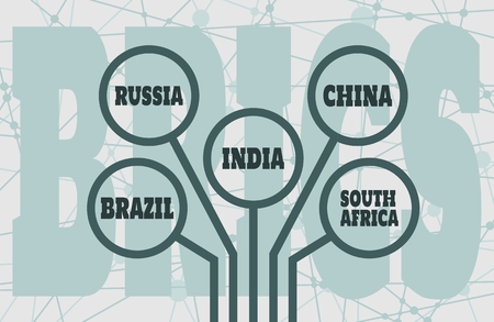 BRICS - association of five major emerging national economies members. Trade union. Molecule And Communication Background. Brochure or web banner design. Connected lines with dotsのイラスト素材