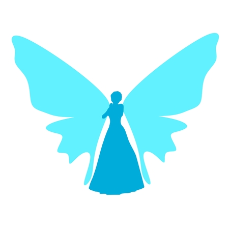 Butterfly with the body of a young woman in evening dress. Girl rise her hands to faceのイラスト素材