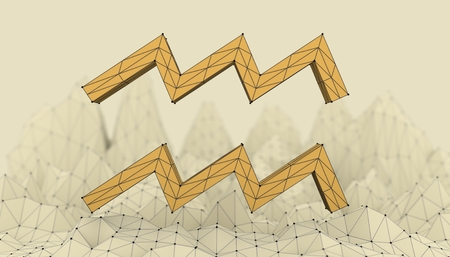 Low poly mountains landscape. Polygonal mosaic background. Sign of the Water Bearer. 3D renderingの写真素材