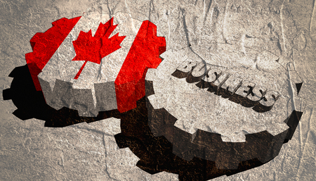 Canada flag and business word on the gears. 3D renderingの写真素材