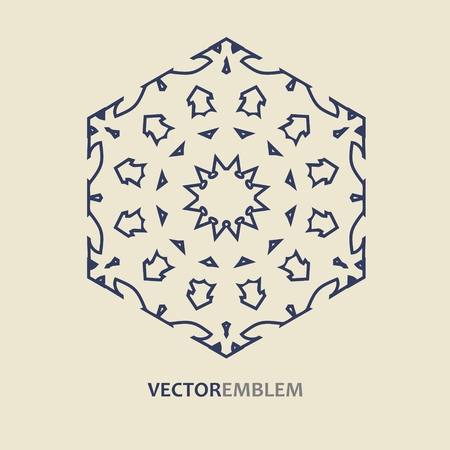 Mosaic arabic ornament. Vector outline hexagon emblem. Retro ornamental design.のイラスト素材