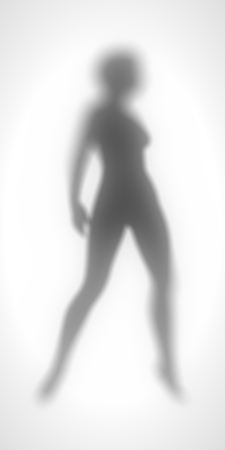 Sexy women silhouette. Fashion mannequin. Female figure posing. Diffuse silhouette of a slim lady behind a glass surfaceの写真素材
