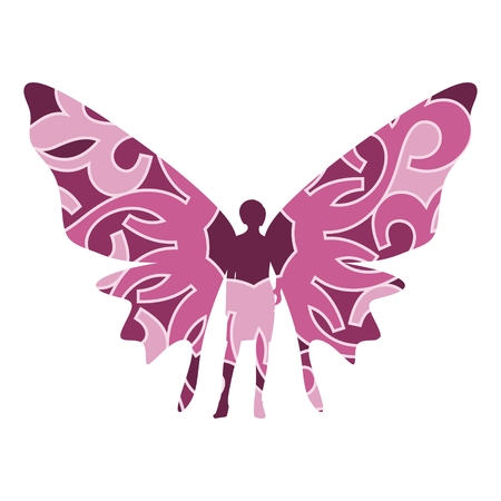 Butterfly with the body of a young woman. Abstract ornament illustration.のイラスト素材