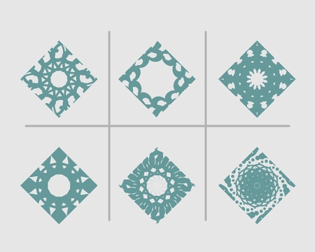 Mosaic arabic ornament. Vector rhomb emblems collection. Retro ornamental design.のイラスト素材