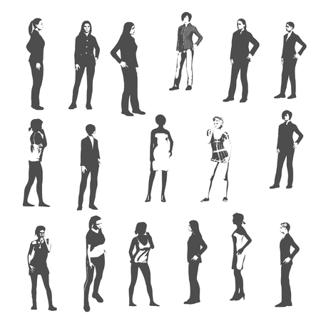 Fashion women silhouettes collection. Various pose and clothのイラスト素材