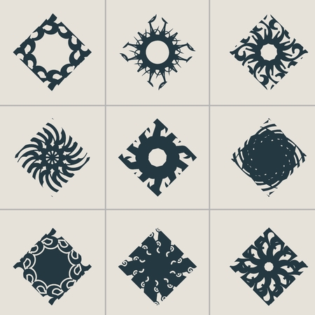 Mosaic arabic ornament. Vector rhombus emblems collection. Retro ornamental design.のイラスト素材